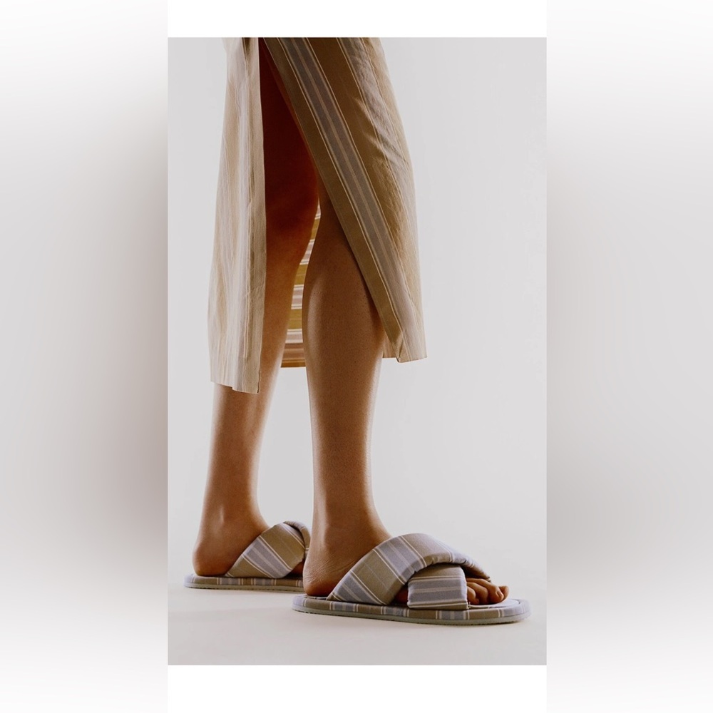 Zara fabric padded strap beige blue printed Striped sandals slides Shoes 41